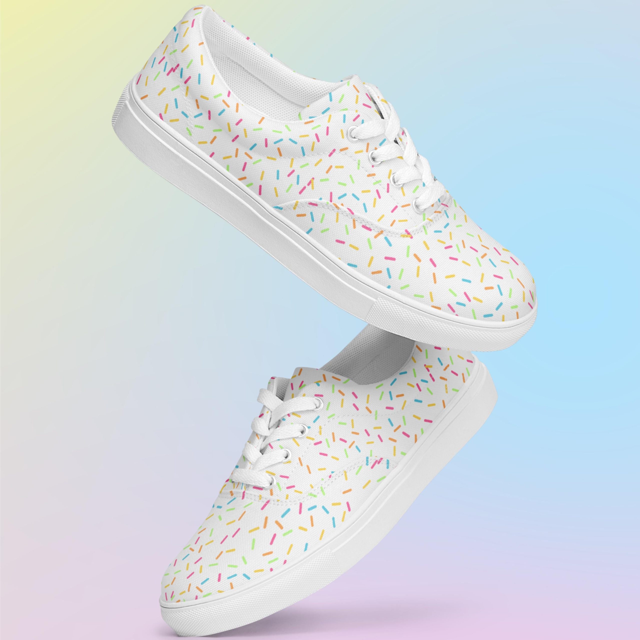 Rainbow Sprinkle Lace Up Canvas Sneakers For Women