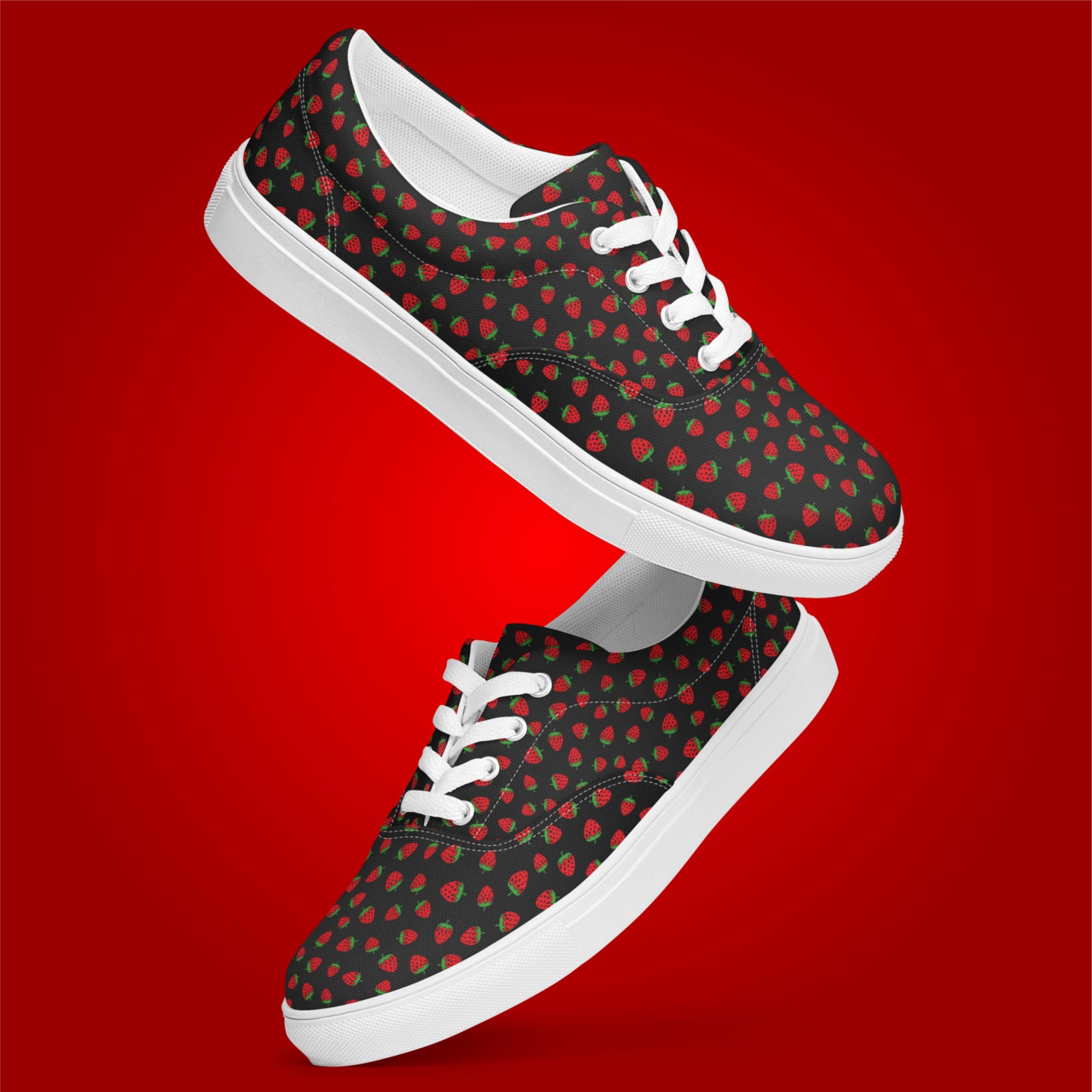Strawberry Canvas Lace Up Sneakers For Women Fruit