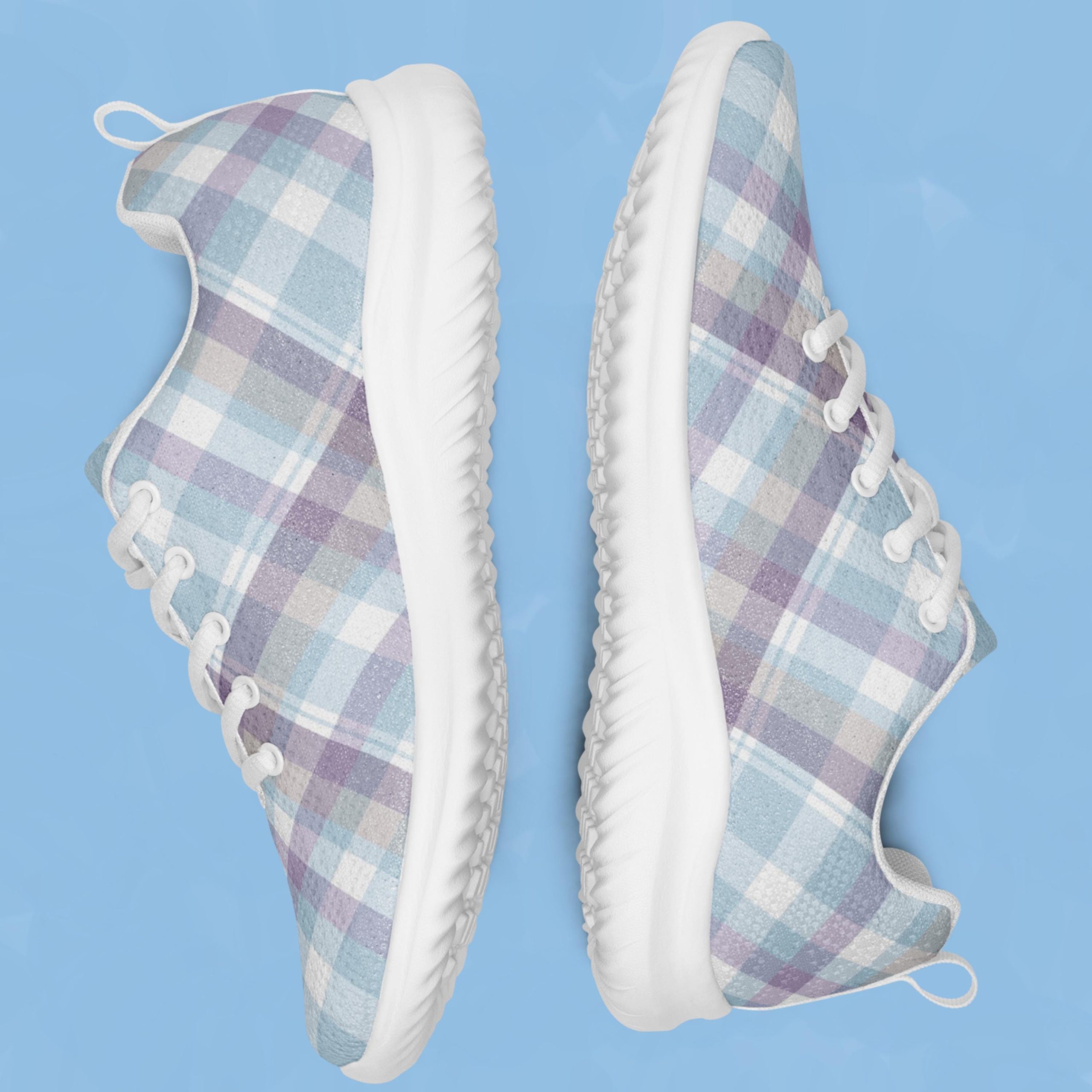 Baby Blue Plaid Womens Athletic Shoes Pastel Checkered