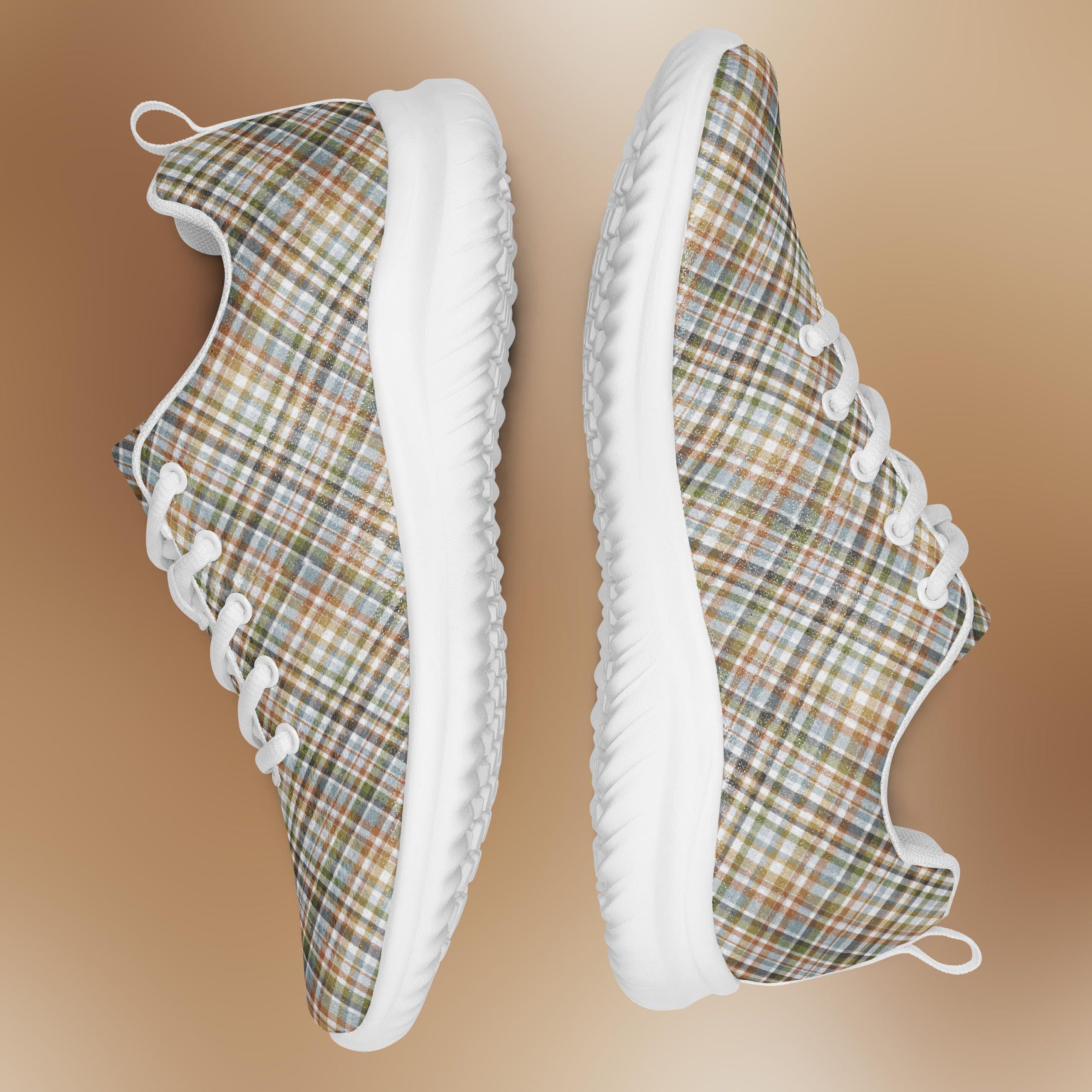 Beige Plaid Womens Athletic Sneakers Lightweight Stylish Fall