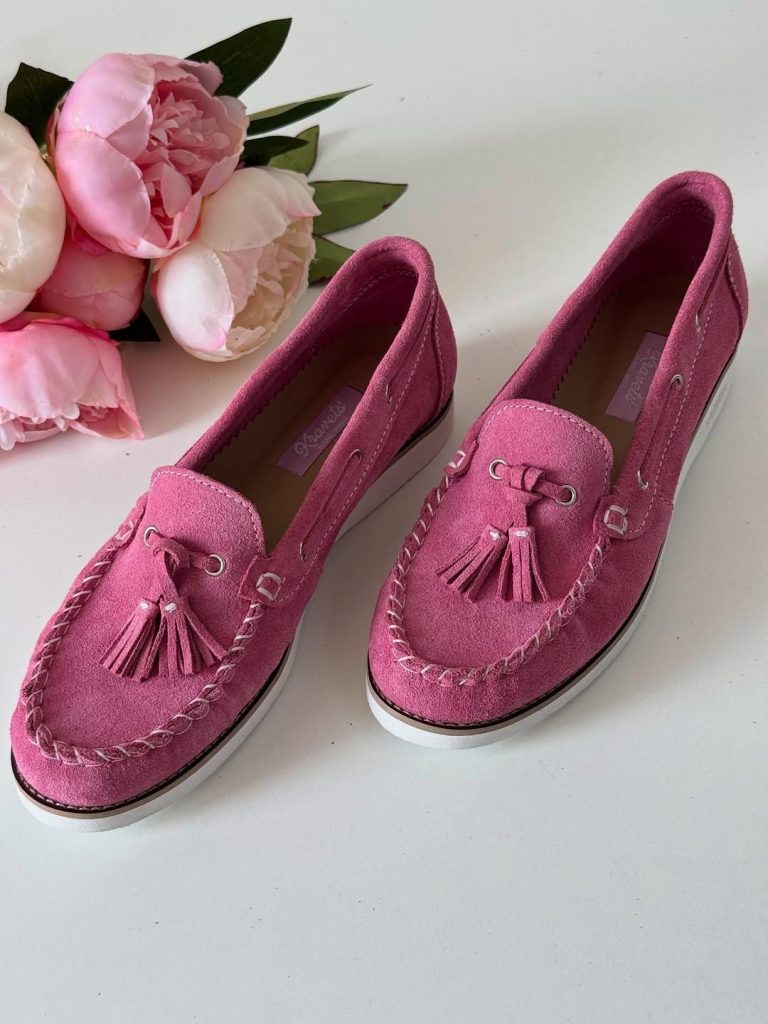 Handmade Pink Suede Moccasins Comfortable Soft Loafers Women