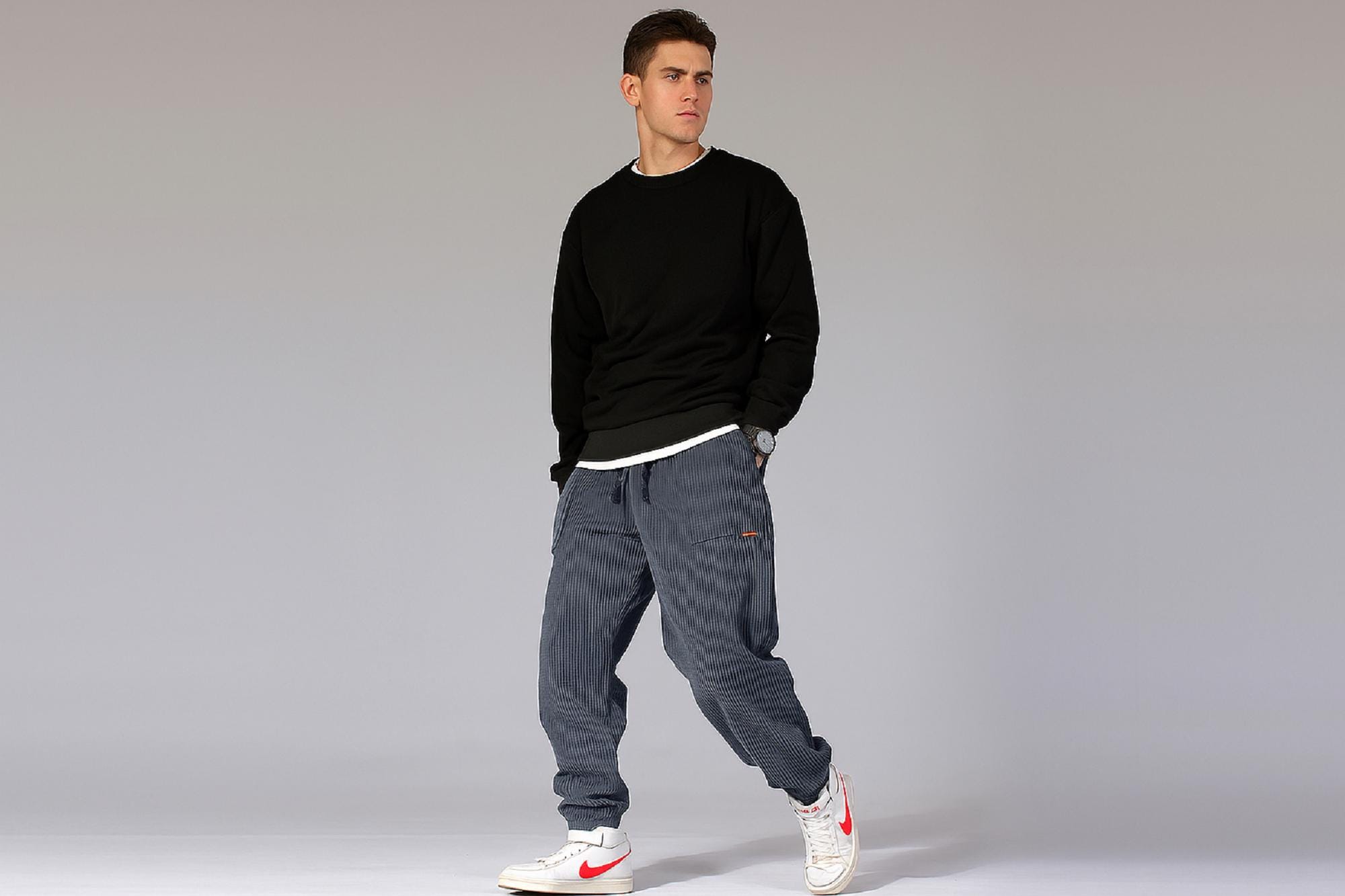 Men's Corduroy Jogger Pants: Cotton Relaxed Fit Trousers